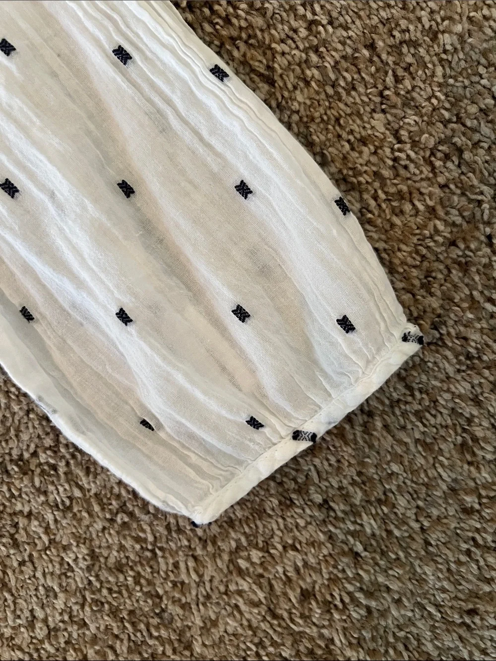 J. Crew White Peasant Blouse with Navy Dot Pattern|100% Cotton